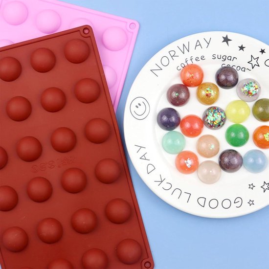 duoyif Siliconen bakvorm bal met deksel, diameter 17 mm, 40 gaten, BPA-vrij, kleine bolvorm, mini-chocoladeballen, bakvorm, bonbonvorm, siliconen vorm voor chocolade, ijsballen, snoep (wit, 1,7 cm