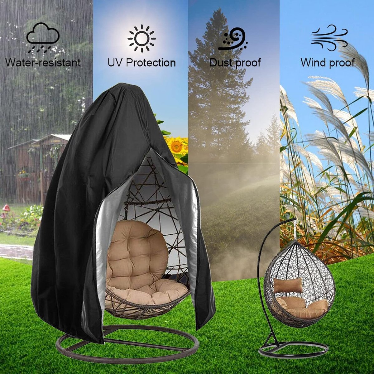 Patio Hangstoelhoes 210D Oxford Hangstoel Beschermhoes 115 X 190 Cm Anti-UV Waterdichte Regenhoes Met Ritssluiting For Stoel En Meubilair ( Color : Khaki , Size : 231x200cm