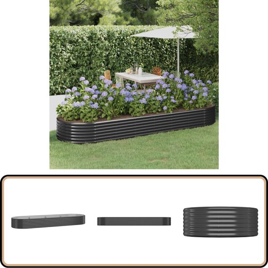 vidaXL Ovale Plantenbak - Gepoedercoat Staal - 224x40x36 cm - Bruin