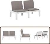vidaXL Loungebank Kunststof Wit - Inclusief Kussens Tuinbank - Lounge Bank - Buitentijd - Tuinset - Terras Meubilair