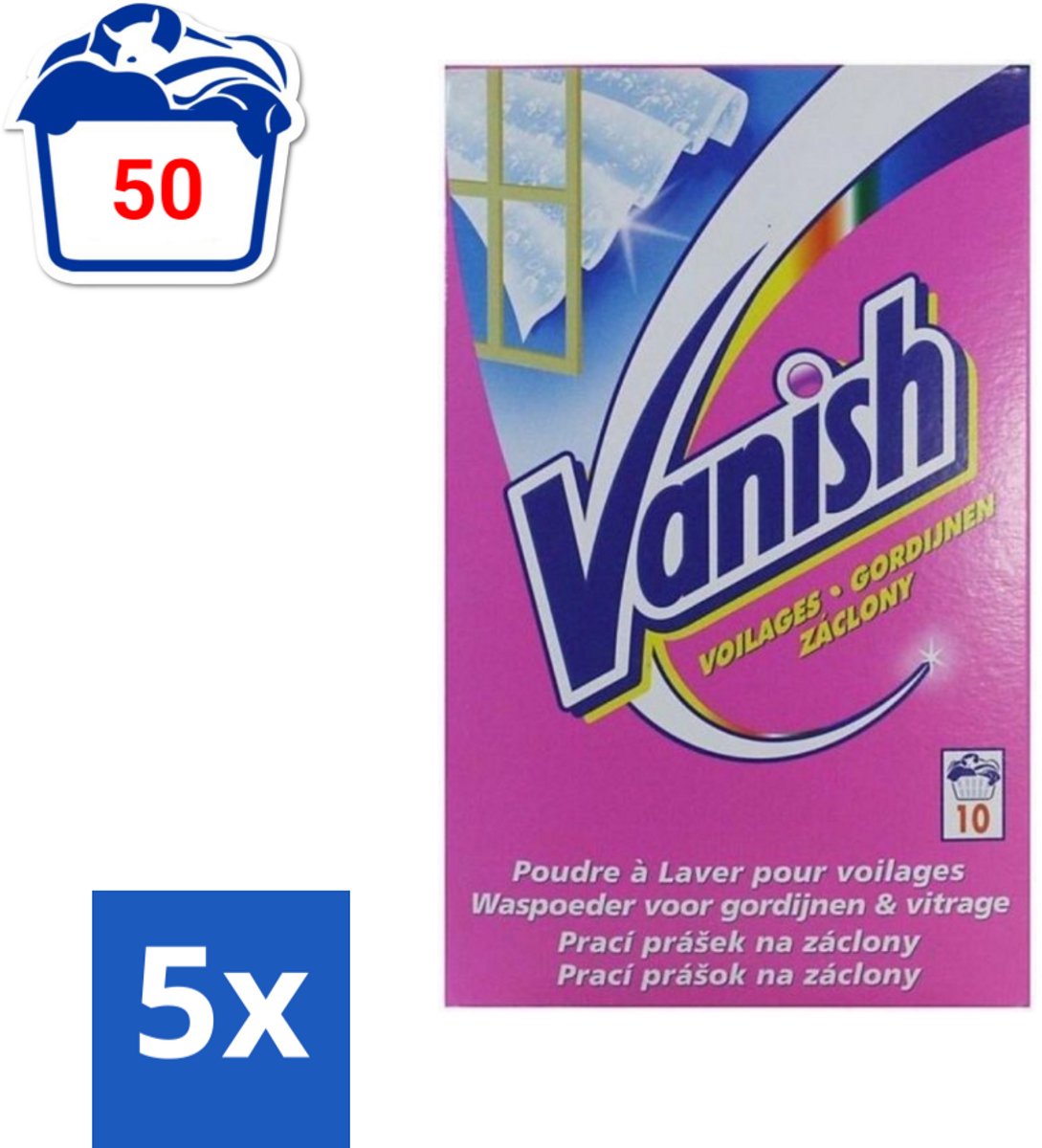 Vanish Gordijnen - Waspoeder - Voor Gordijnen & Vitrage - 10 Wasbeurten - Bulkverpakking - 5 stuks