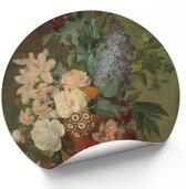 Muurcirkel Bloemen in een terracotta vaas, Albertus Jonas Brandt, Eelke Jelles Eelkema - Ø 80 cm - muurcirkel - bloemen muurcirkel