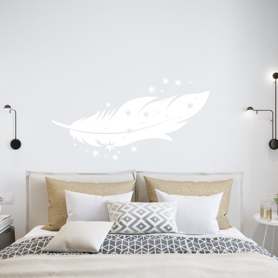 Muursticker Feather With Stars - Zwart - 160 x 85 cm - Chambre à coucher - Muursticker4Sale