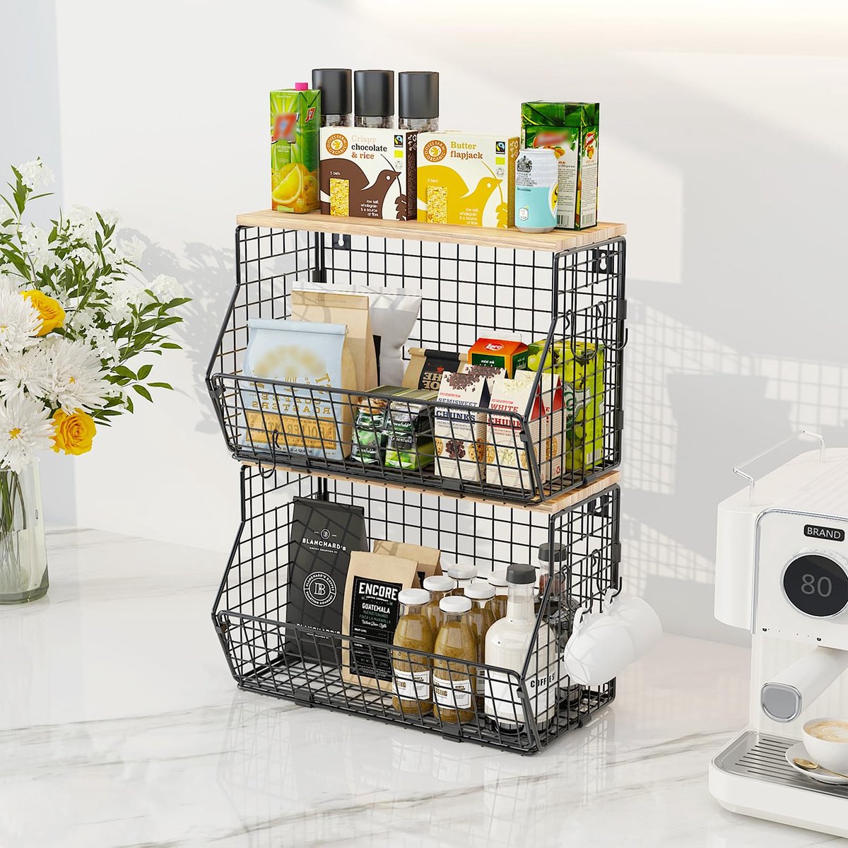 Unyqoos ® Stijlvolle Metalen Fruit- en Groentemand met Bananenhangers voor Keuken en Meer