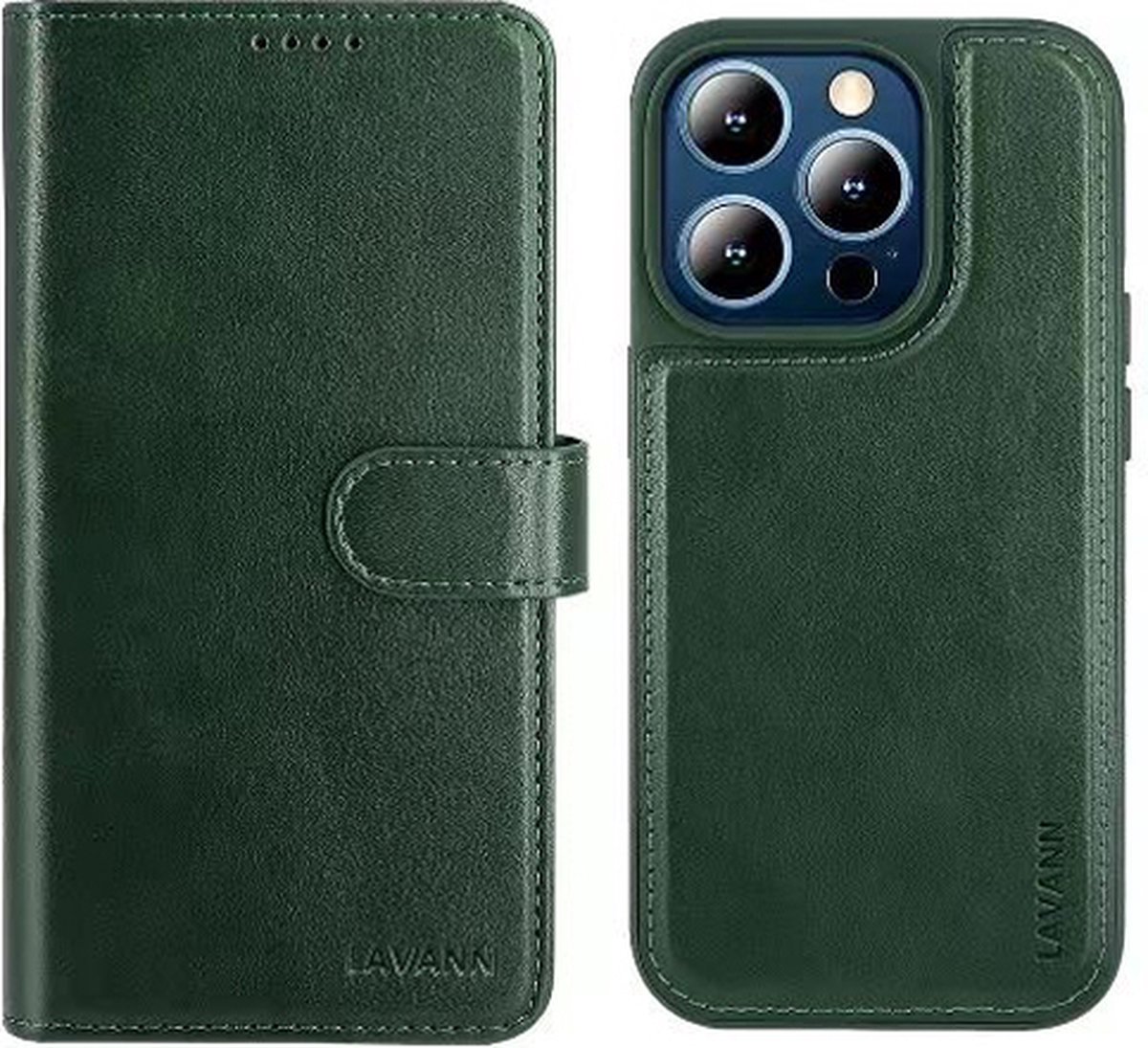 Telefoonhoesje Leer Book Case 2 in 1 - Geschikt voor iPhone 13 Pro - Groen - Magnetic Case