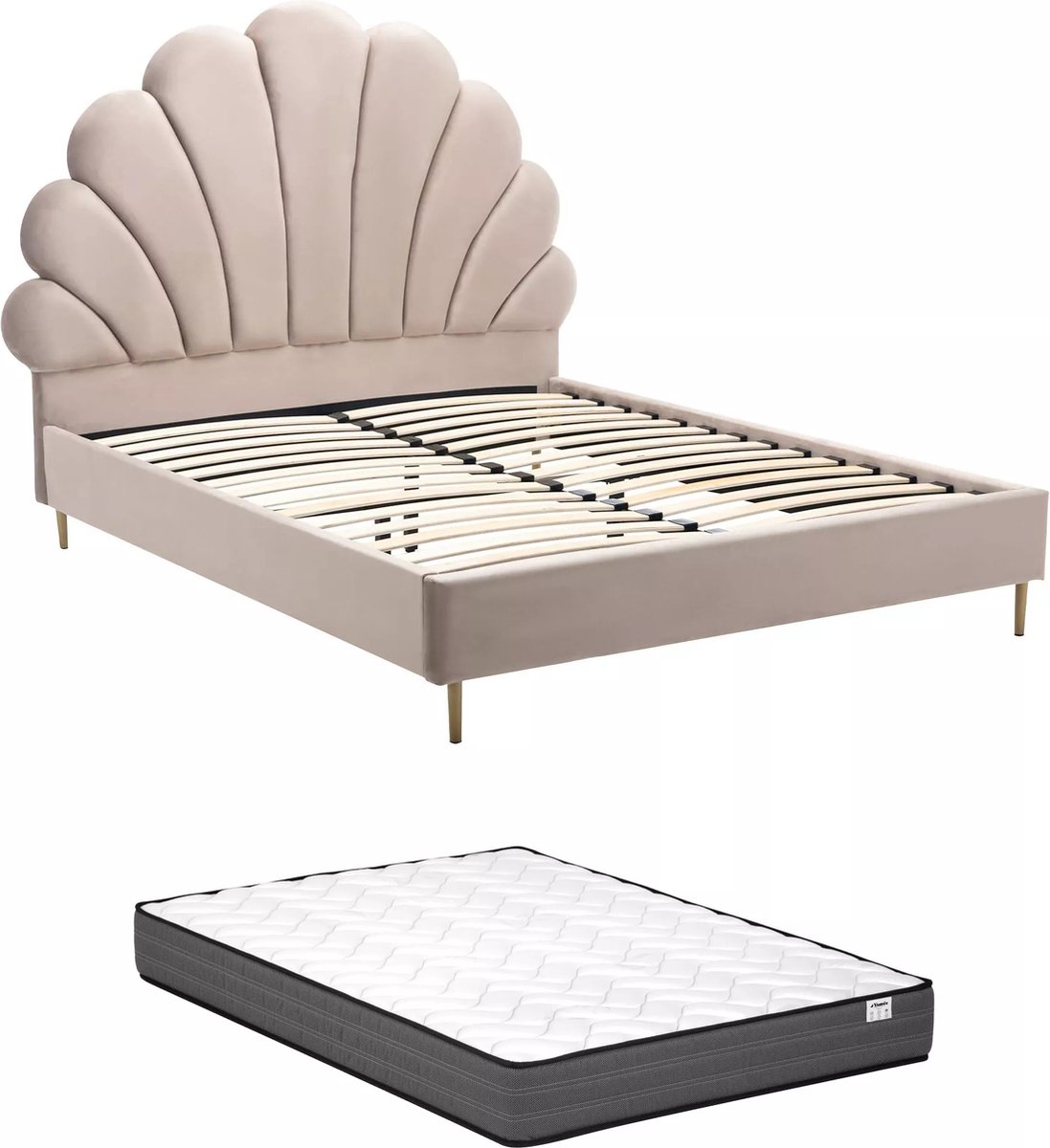 Vente-unique Bedframe fluweel beige 160 x 200 cm LIVAYA