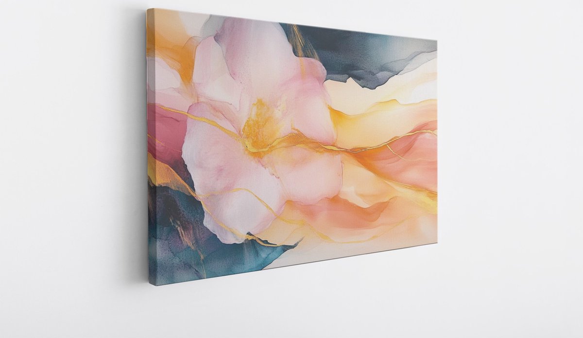 Saammp Canvas Schilderij - Bloem in marmer - Abstract kunstwerk - 45x30 - Foto op canvas - Wanddecoratie - Muurdecoratie Woonkamer - Slaapkamer decoratie - Canvas Print Multicolor