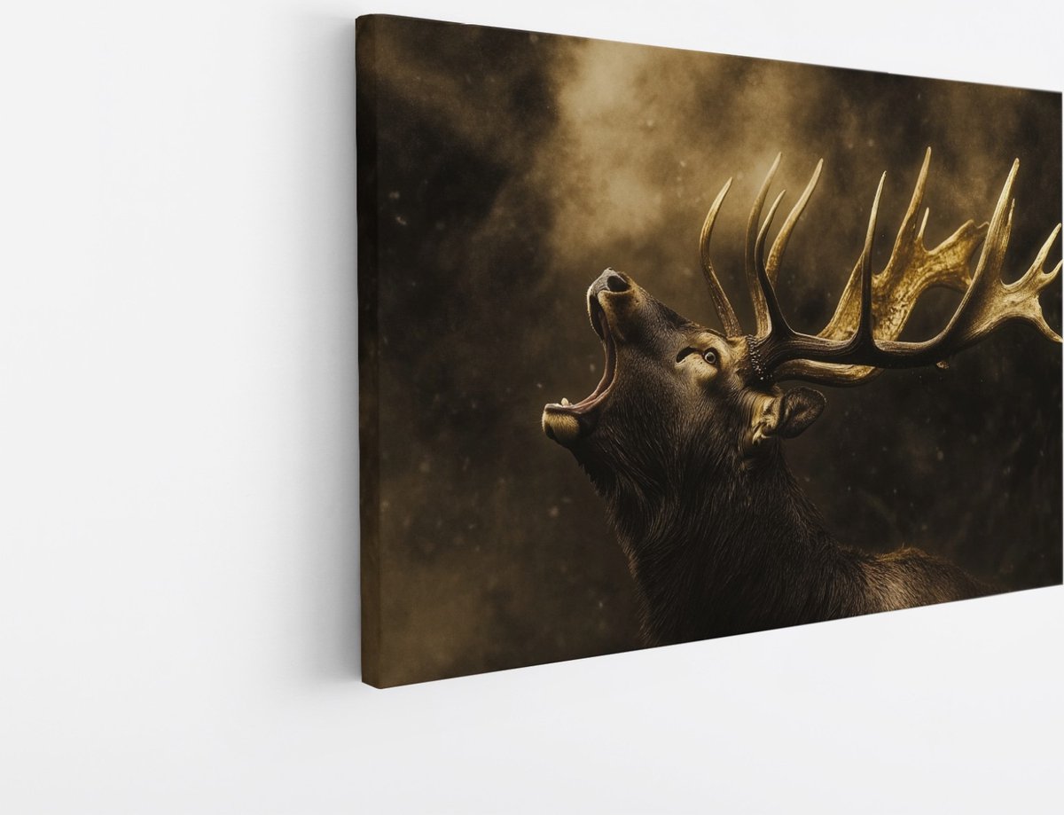 Saammp Canvas Schilderij - Hert - burlen - Natuur - Dieren - 45x30 - Foto op canvas - Wanddecoratie - Muurdecoratie Woonkamer - Slaapkamer decoratie - Canvas Print Multicolor
