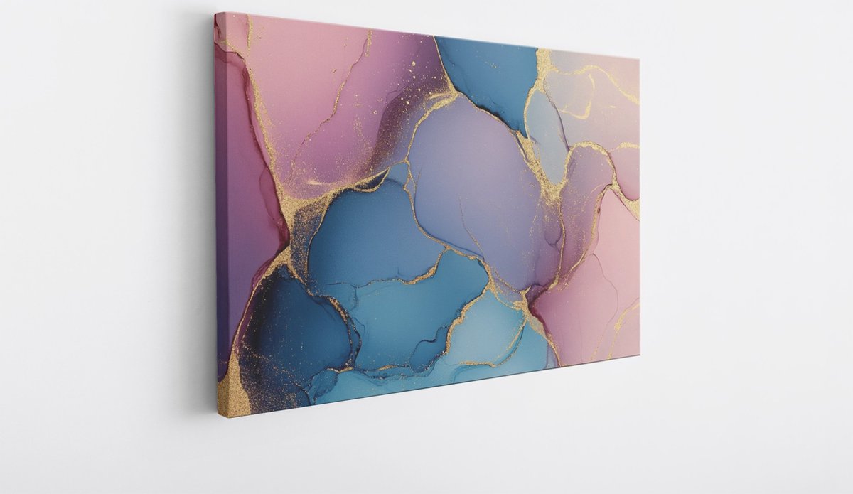 Saammp Canvas Schilderij - Kleurrijk marmer - Dynamisch - Abstract kunstwerk - 100x75 - Foto op canvas - Wanddecoratie - Muurdecoratie Woonkamer - Slaapkamer decoratie - Canvas Print Multicolor