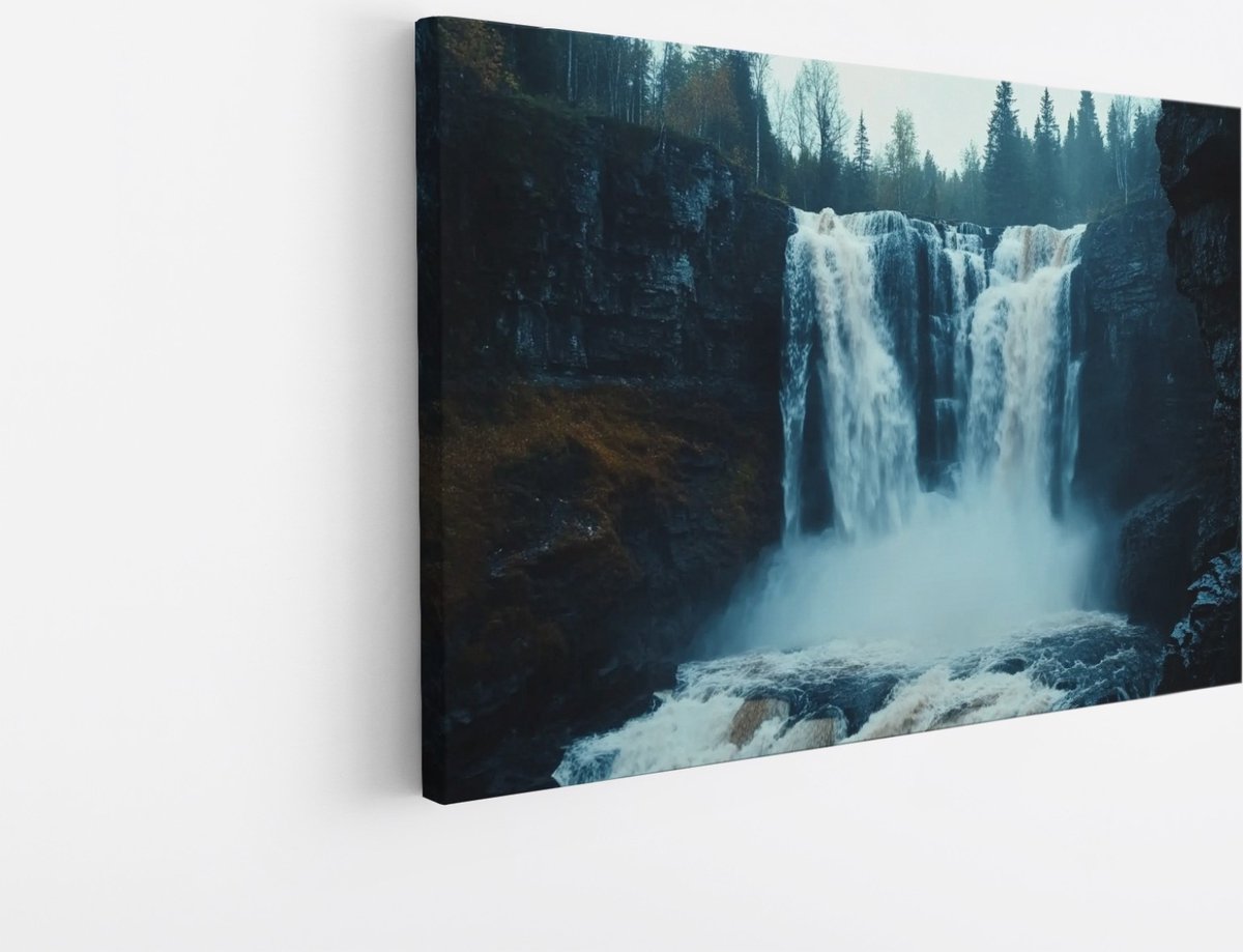 Saammp Canvas Schilderij - Natuur - 2 Watervallen - Rotsen - Ijsland - landschap - 45x30 - Foto op canvas - Wanddecoratie - Muurdecoratie Woonkamer - Slaapkamer decoratie - Canvas Print Multicolor