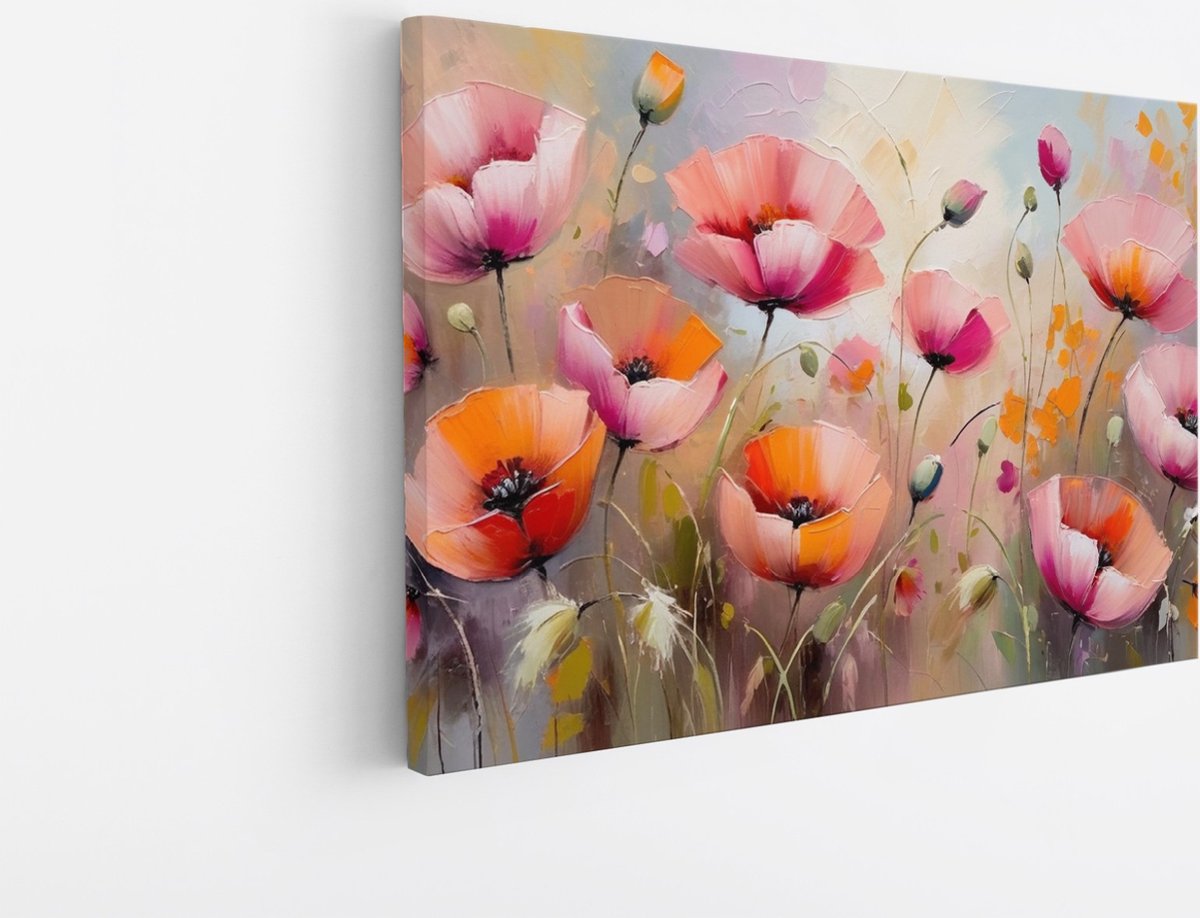 Saammp Canvas Schilderij - Oranjetinten - Bloemen - Abstract - 40x30 - Foto op canvas - Wanddecoratie - Muurdecoratie Woonkamer - Kantoor Decoratie Multicolor