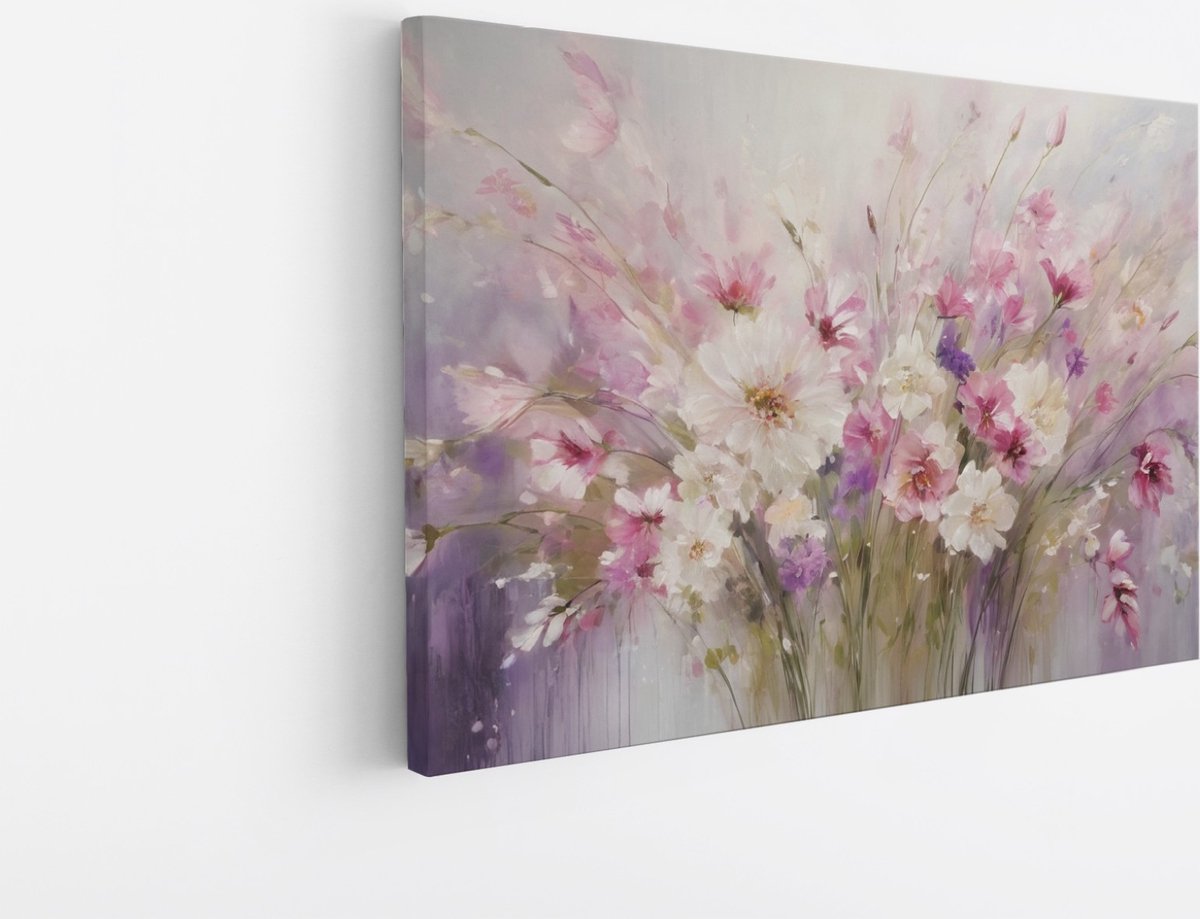 Saammp Canvas Schilderij - Abstracte Bloemen - Roze - Paars - 40x30 - Foto op canvas - Wanddecoratie - Muurdecoratie Woonkamer - Kantoor Decoratie Multicolor