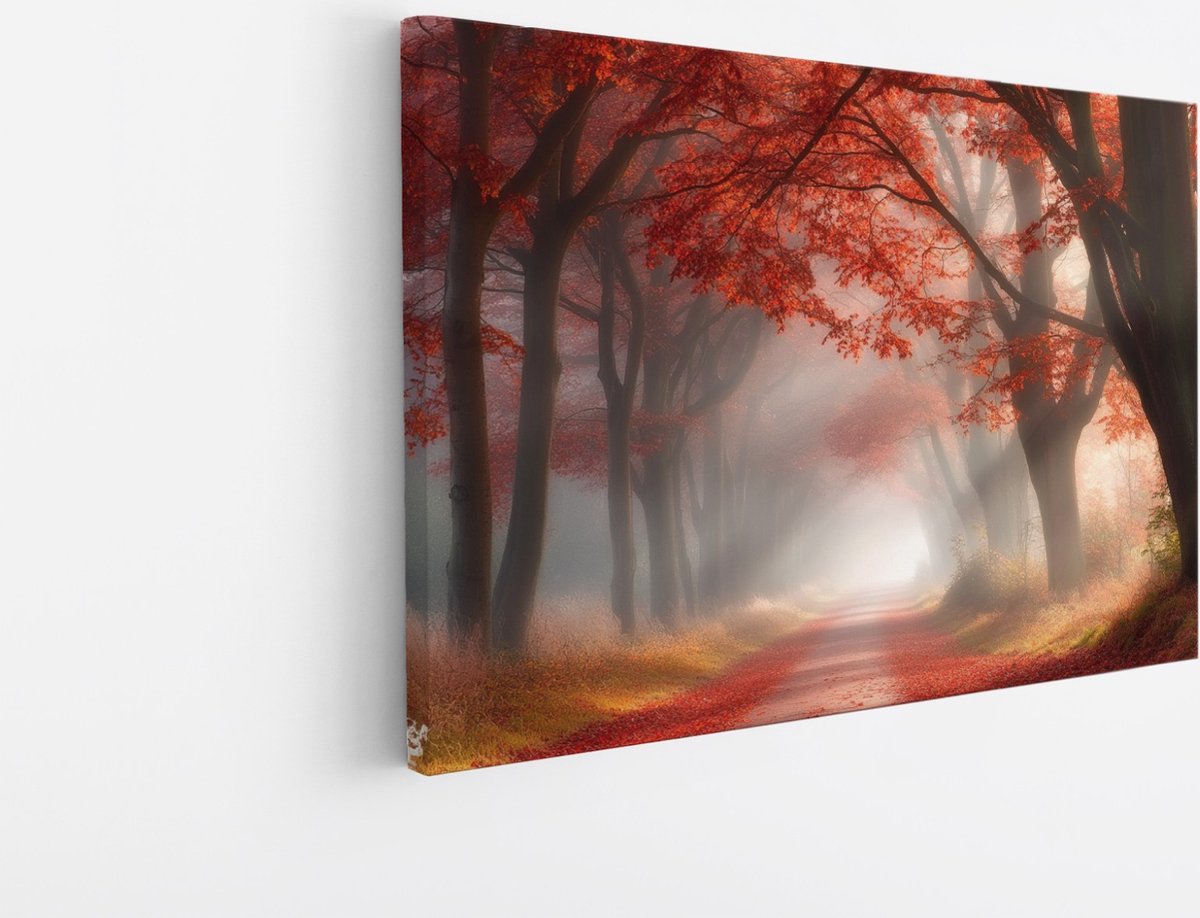 Saammp Canvas Schilderij - Natuur - Boot tussen de bergen - landschappen - 100x75 - Foto op canvas - Wanddecoratie - Muurdecoratie Woonkamer - Slaapkamer decoratie - Canvas Print Multicolor
