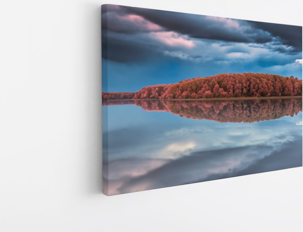 Saammp Canvas Schilderij - Groot meer bij een bos - Landschap - Natuur - 90x60 - Foto op canvas - Wanddecoratie - Muurdecoratie Woonkamer - Slaapkamer decoratie - Canvas Print Multicolor