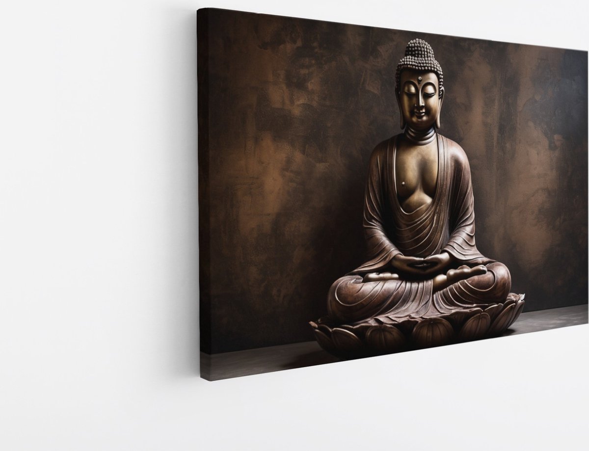 Saammp Canvas Schilderij - Boeddha - Brons - Religie - 100x75 - Foto op canvas - Wanddecoratie - Muurdecoratie Woonkamer - Canvas schilderijen Multicolor