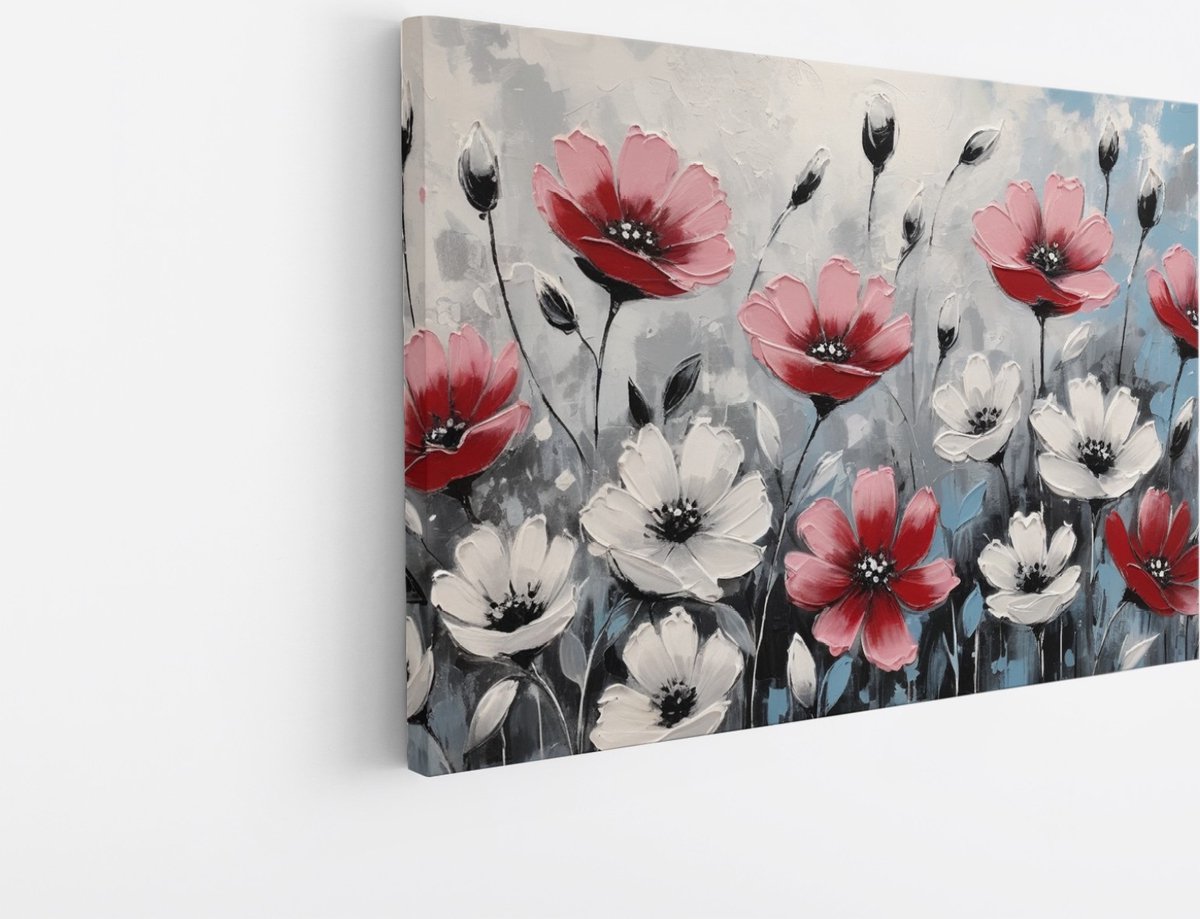 Saammp Canvas Schilderij - Grijstinten - Bloemen - Abstract - 60x40 - Foto op canvas - Wanddecoratie - Muurdecoratie Woonkamer - Kantoor Decoratie Multicolor
