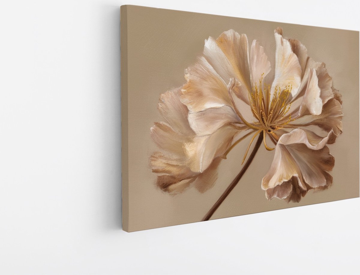 Saammp Canvas Schilderij - Botanische bloem - beige - Natuur - Abstract - 90x60 - Foto op