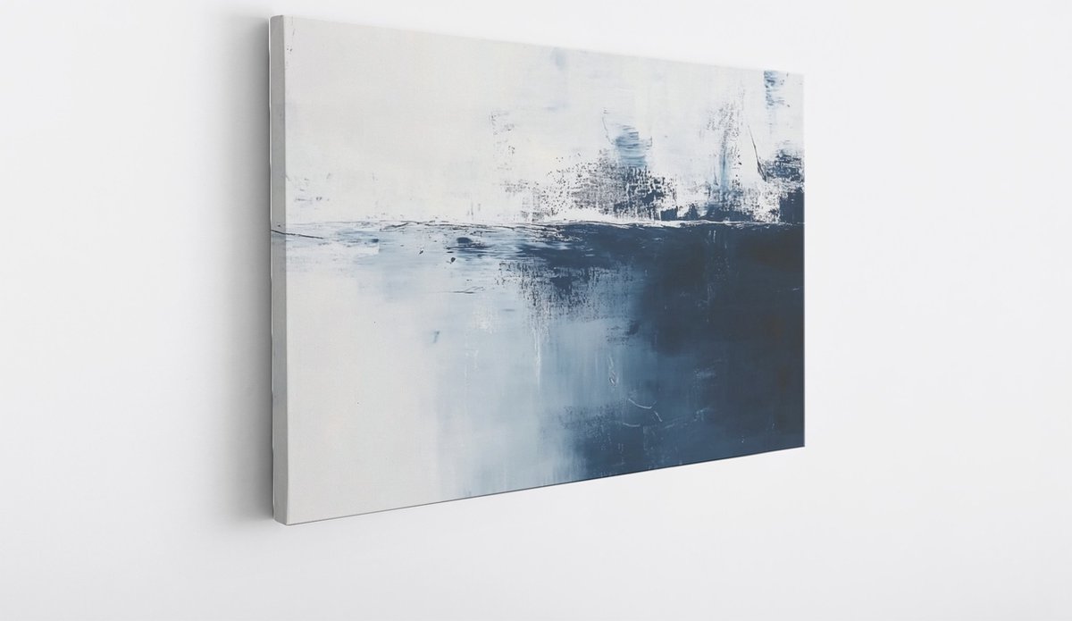 Saammp Canvas Schilderij - Blauw - minimalistisch - Wit - Abstracte wanddecoratie- 40x30 - Foto op canvas - Wanddecoratie - Muurdecoratie Woonkamer - Kantoor Decoratie Multicolor