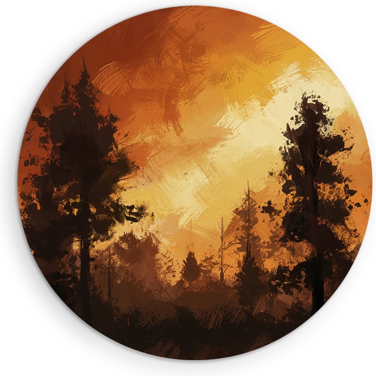 Saammp Forex Muurcirkel - Oranje- Bomen - Abstract - Landschap - Natuur - Ø 60 - Wandcirkel - Wanddecoratie Cirkel - Muurdecoratie Woonkamer - Slaapkamer decoratie - Rond Schilderij