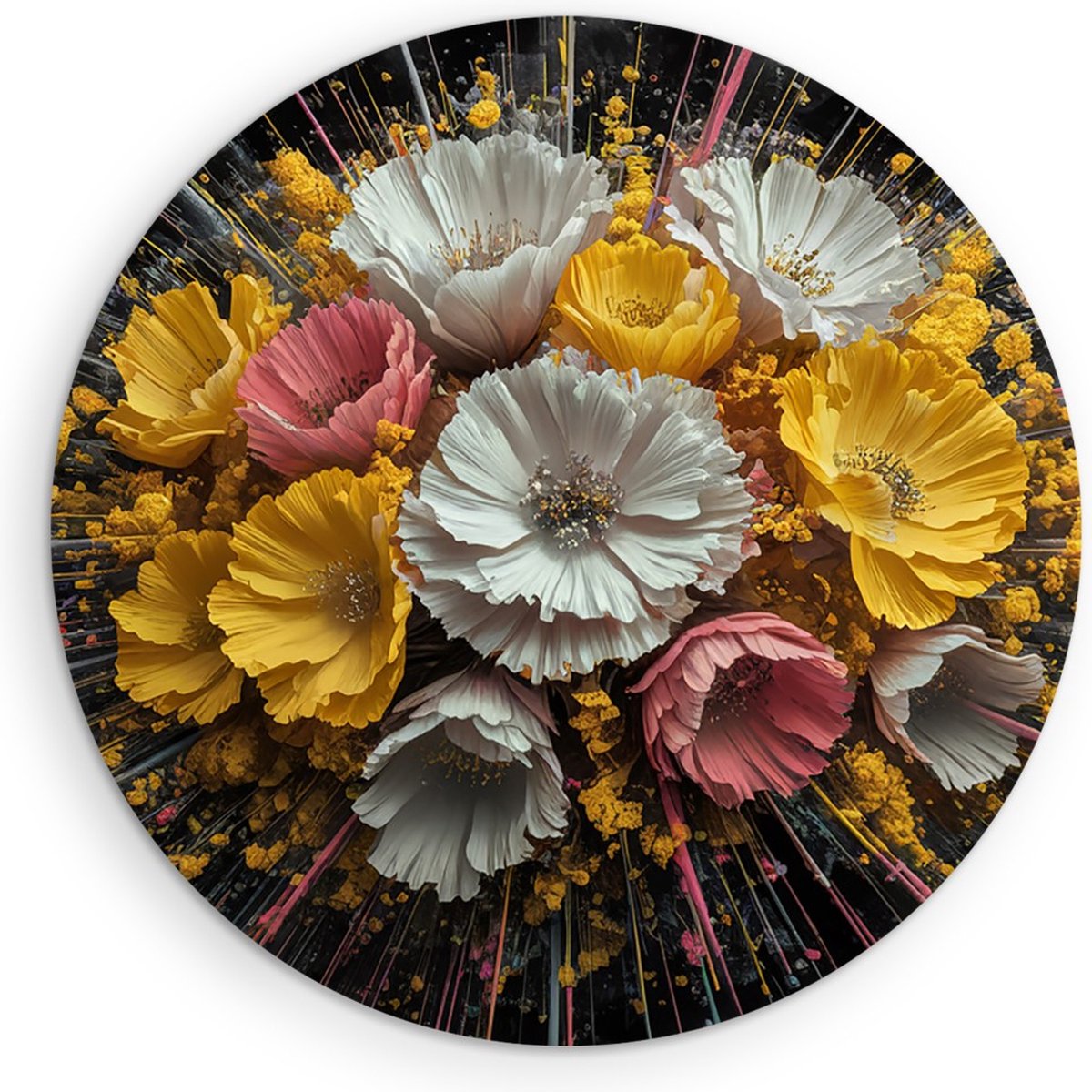 Saammp Forex Muurcirkel - Bloemenexplosie Kleurrijk - Abstract - Modern - Ø 80 - Wandcirkel - Wanddecoratie Cirkel - Muurdecoratie Woonkamer - Kantoor Decoratie