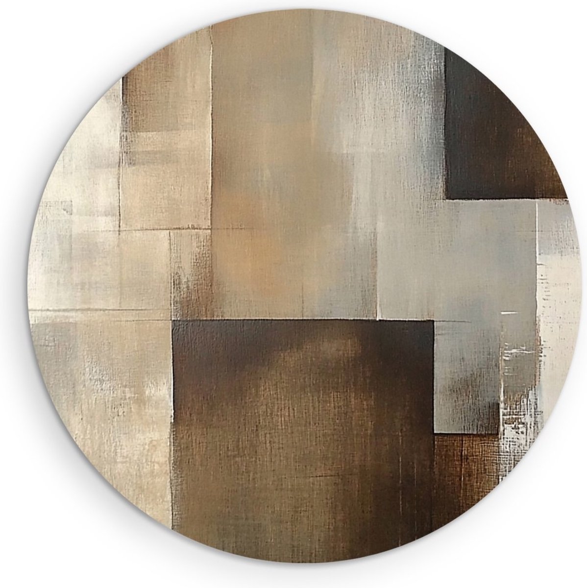 Saammp Forex Muurcirkel - Beige - geblokt - vegen - Abstract kunstwerk - Ø 60 - Wandcirkel - Wanddecoratie Cirkel - Muurdecoratie Woonkamer - Slaapkamer decoratie - Rond Schilderij