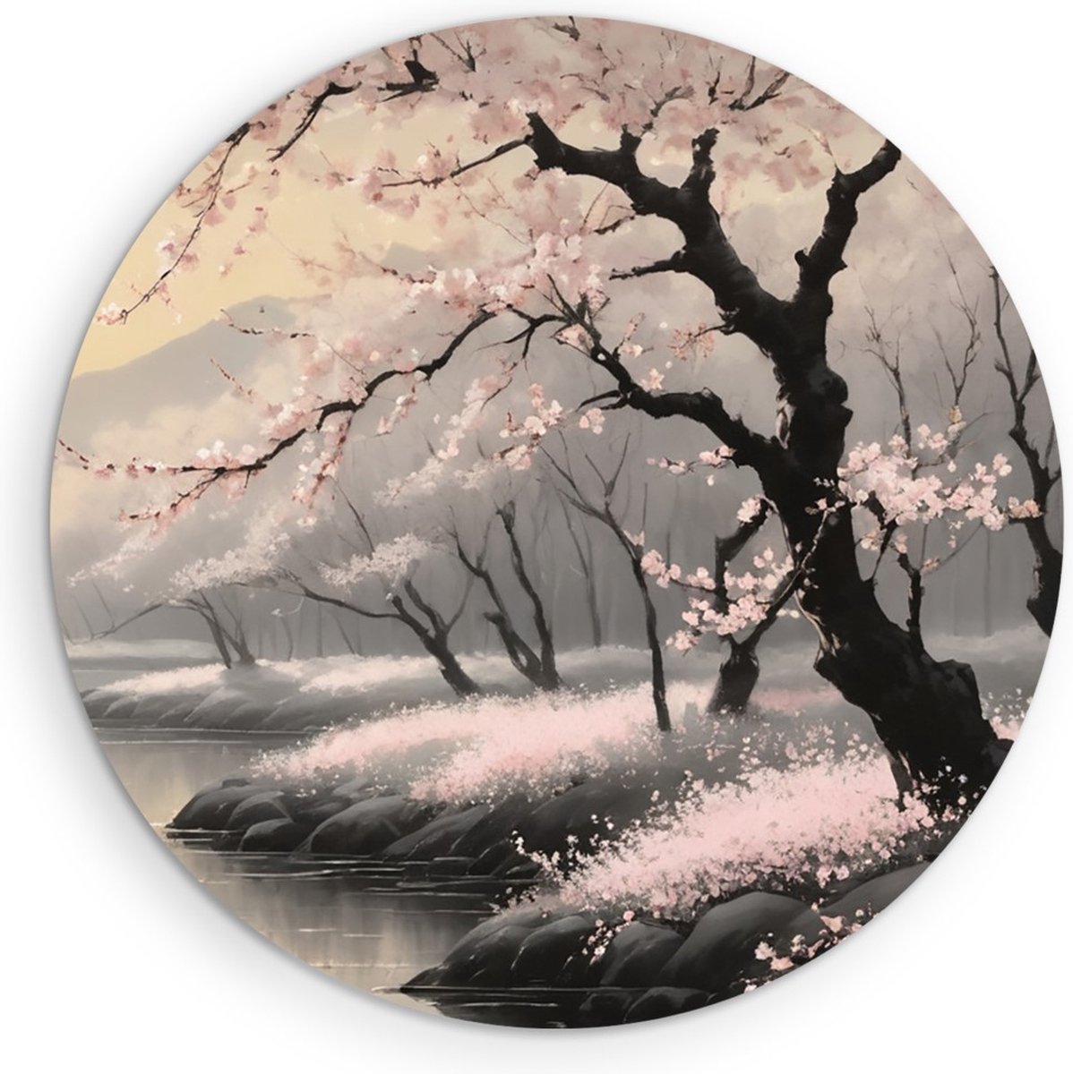 Saammp Forex Muurcirkel - Roze bomen in de natuur - Abstract - Ø 40 - Wandcirkel - Wanddecoratie Cirkel - Muurdecoratie Woonkamer - Kantoor Decoratie