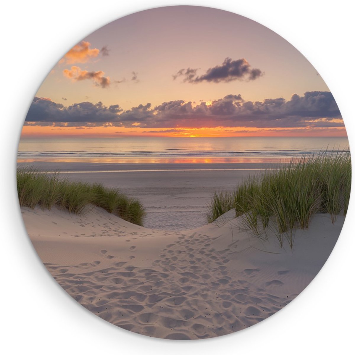 Saammp Muurcirkel Hout - Duinen- Strand - Zee - Zon - Ø 70 - Wandcirkel - Wanddecoratie Cirkel - muurdecoratie Woonkamer - Slaapkamer decoratie - Rond Schilderij