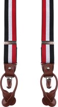 Suitable Luxe Bretels Rood Wit Blauw - Pattern: Lussen met knoopsgat en klemsluiting - met Brede Stevige Clips - Heren / Unisex - Volwassenen - Luxe cadeauverpakking