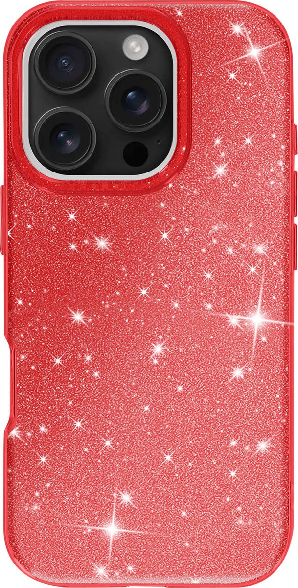 Avizar Glinsterend hoesje Geschikt voor Apple iPhone 16 Pro schokbestendig, Rood