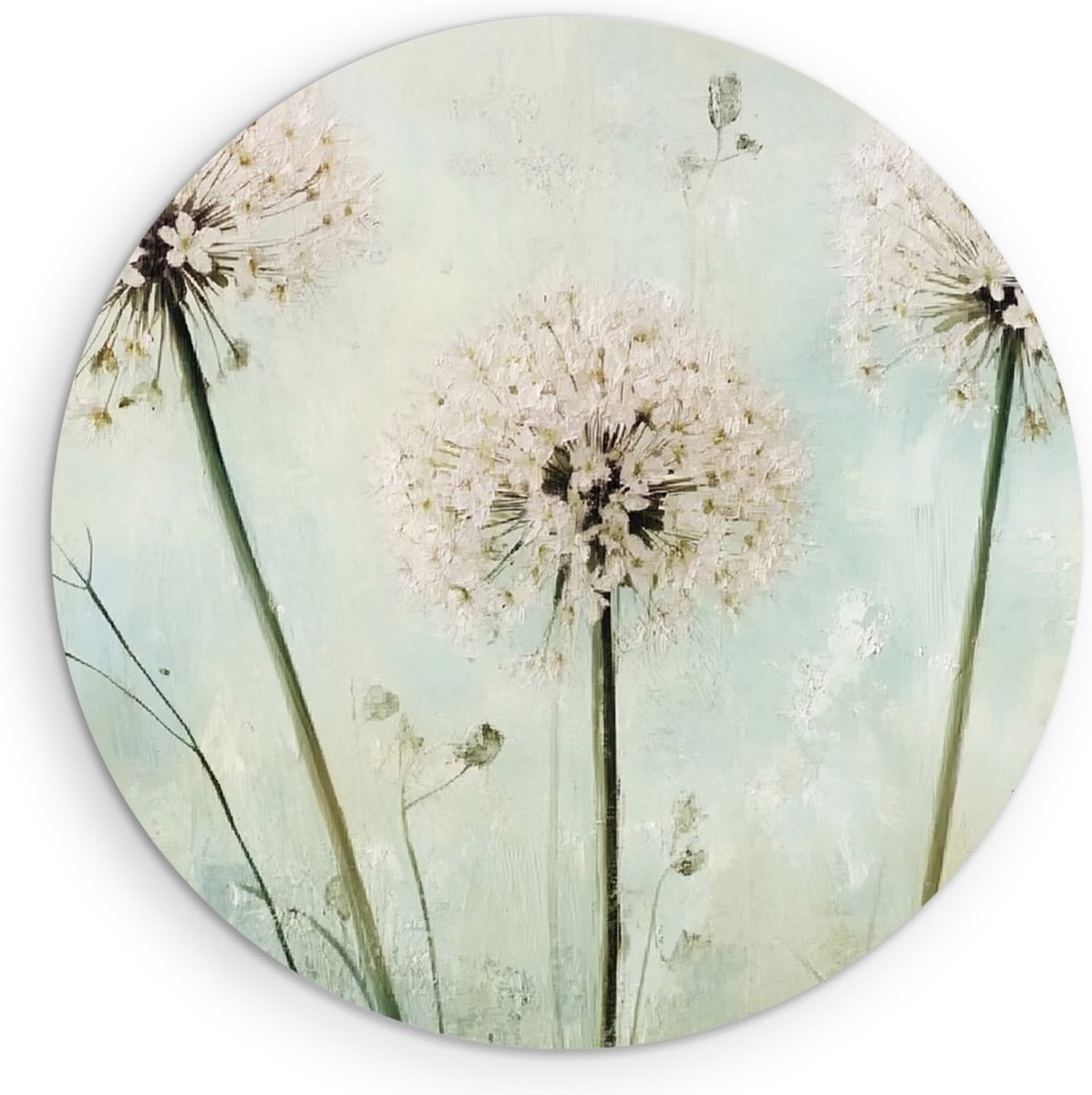 Saammp Forex Muurcirkel - Dandelions in Rustieke Stijl - Zachte Pasteltinten - Wandcirkel - Moderne Wanddecoratie Cirkel - Interieur Styling - Ø 30