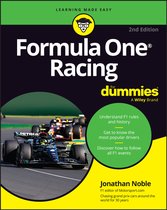 De cover van het boek 'Formula One Racing for dummies'. Drie Formule 1-auto's op een circuit.