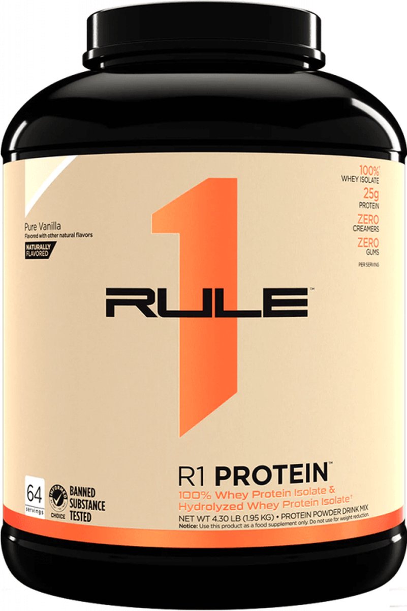 Rule1 R1 Protein Whey Isolate - Naturally Flavored (4,3lbs) Pure Vanilla - Eiwitten - Wei-eiwit isolaat