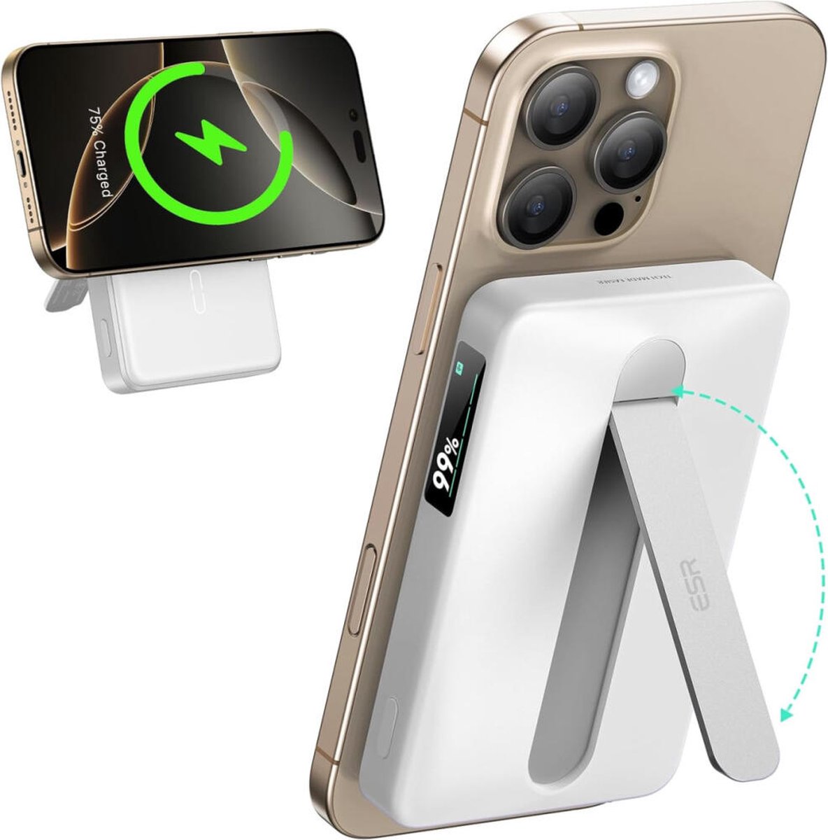 ESR Qi2 MagSlim Kickstand Powerbank 10.000 mAh Wit