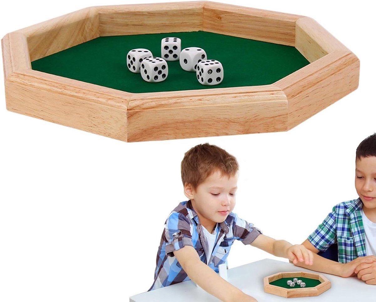 Houten dobbelbakje kubusmat rollade achthoekige draagbare dobbelstenen - voor familiefeesten reizen .