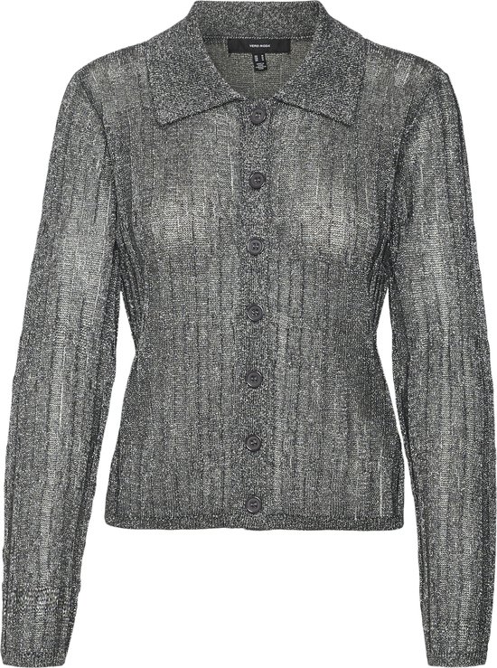 Vero Moda Cardigan Vmmiles LS Poloneck Short Cardigan 10319097 Asphalt Silver Femme Taille - M