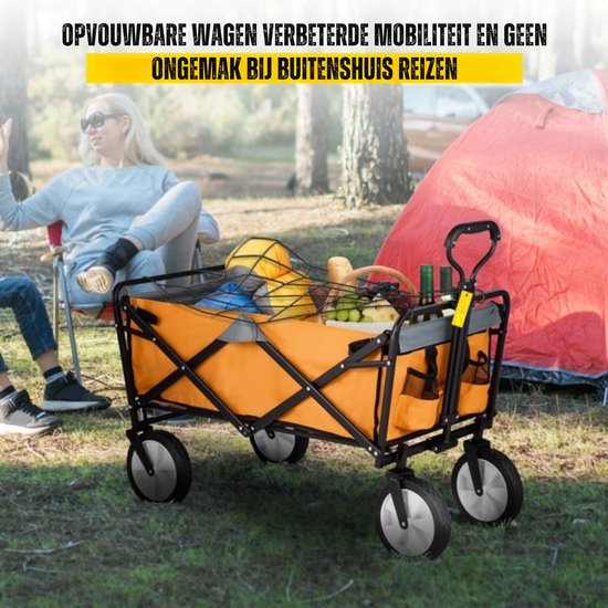 Opvouwbare Bolderkar - Kinderenvervoer - Oranje - Verstelbare Handgreep - 80KG - 90L van Opvouwbare Bolderkar — afbeelding 5