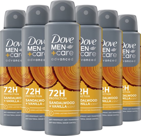 Dove Men+Care Advanced Anti-Transpirant Deodorant Spray - Sandalwood + Vanilla - 6 x 150 ml - Voordeelverpakking