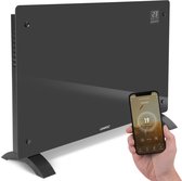 VONROC Luxe elektrische kachel - Convectorkachel met glazen paneel  - 1000W/2000W - Verwarmt ruimtes tot 24m2 - Bediening zowel met app (via Wifi) als handmatig – Instelbare thermostaat en timer - Grijs
