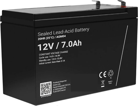 12V 7Ah AGM accu onderhoudsvrij voor elektrische kinderauto’s, motoren en quads – universele vervangbatterij