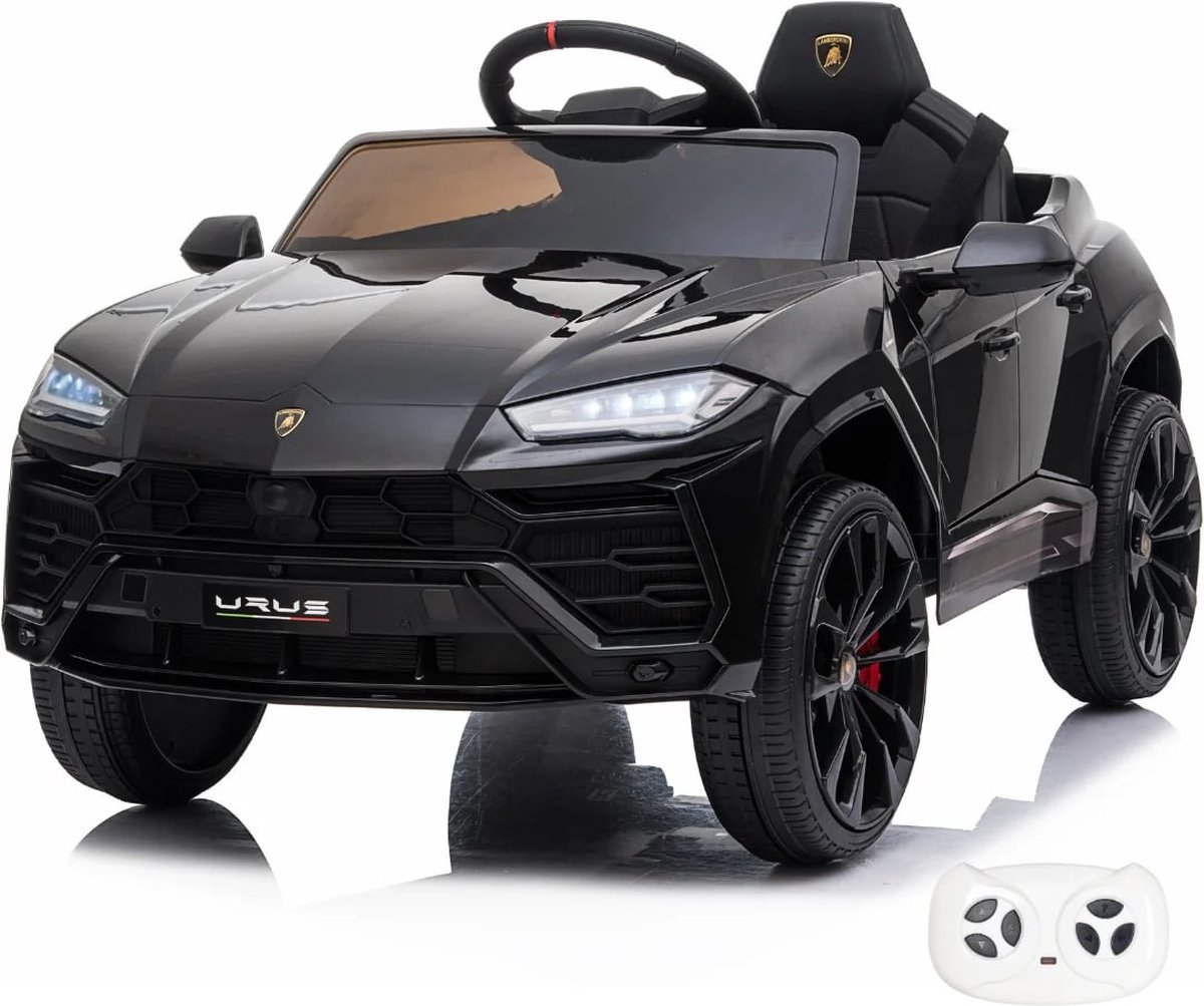 Lamborghini Urus Full Option Elektrische Kinderauto 1 tot 6 jaar – Officieel Gelicentieerd Accuvoertuig met Lederen Zitje, Schokdempers & MP3 – 12V Kinderauto met Afstandsbediening, Werkende Deuren & Soft-Start – Zwart