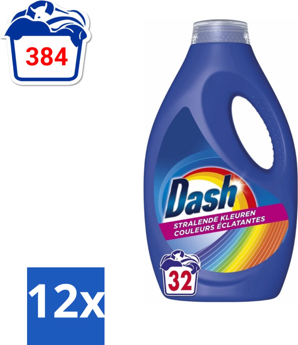 12 x Dash - Stralende Kleuren - Vloeibaar Wasmiddel - Gekleurde Was - 32 Wasbeurten - Wasmiddel - Gekleurde Was - Kleurbehoud - Wasverzachter - Biologisch Afbreekbaar