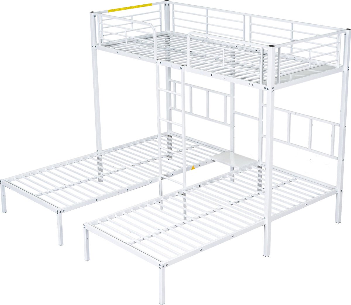 Merax Metalen Stapelbed 3 Personen – 90x200 cm – Tafel en Ladder – Wit