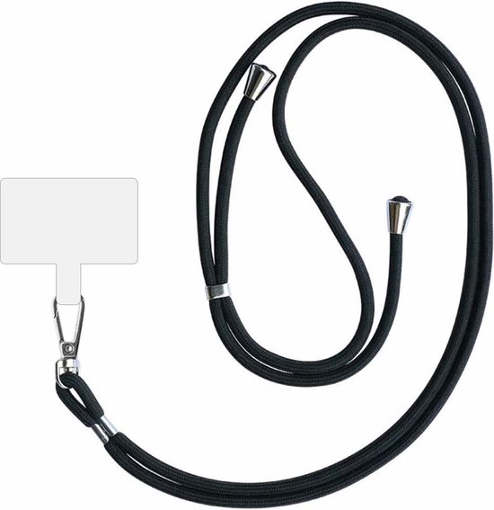 Smartphonica Telefoonkoord universeel - verstelbaar afneembaar koord voor mobiele telefoon - zwart koord met transparant plaatje