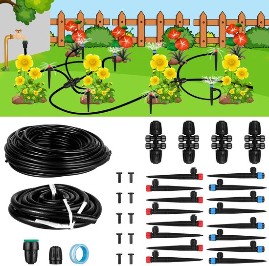Unyqoos® Grote Tuin Bewateringsset van 50 meter met 285 Onderdelen voor Efficiënte