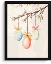 Poster in lijst - Fotolijst 30x40 cm - Posters - Paastak - Strikje - Eieren - Posterlijst zwart - Decoratie - Wanddecoratie woonkamer - Muurdecoratie slaapkamer