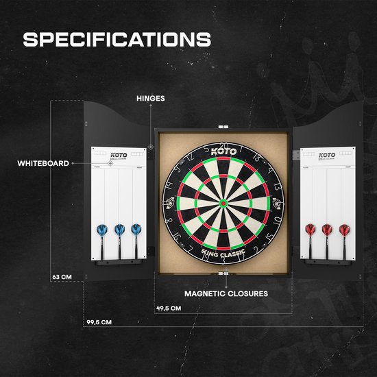 KOTO Dartkabinet Zwart Incl. Dartbord, 6 Steeltips Dartpijlen,KOTO Afwerplijn & Handleiding, Houten Darts Kast, Dartkast met dartpijlen, Kabinetdart van KOTO — afbeelding 5