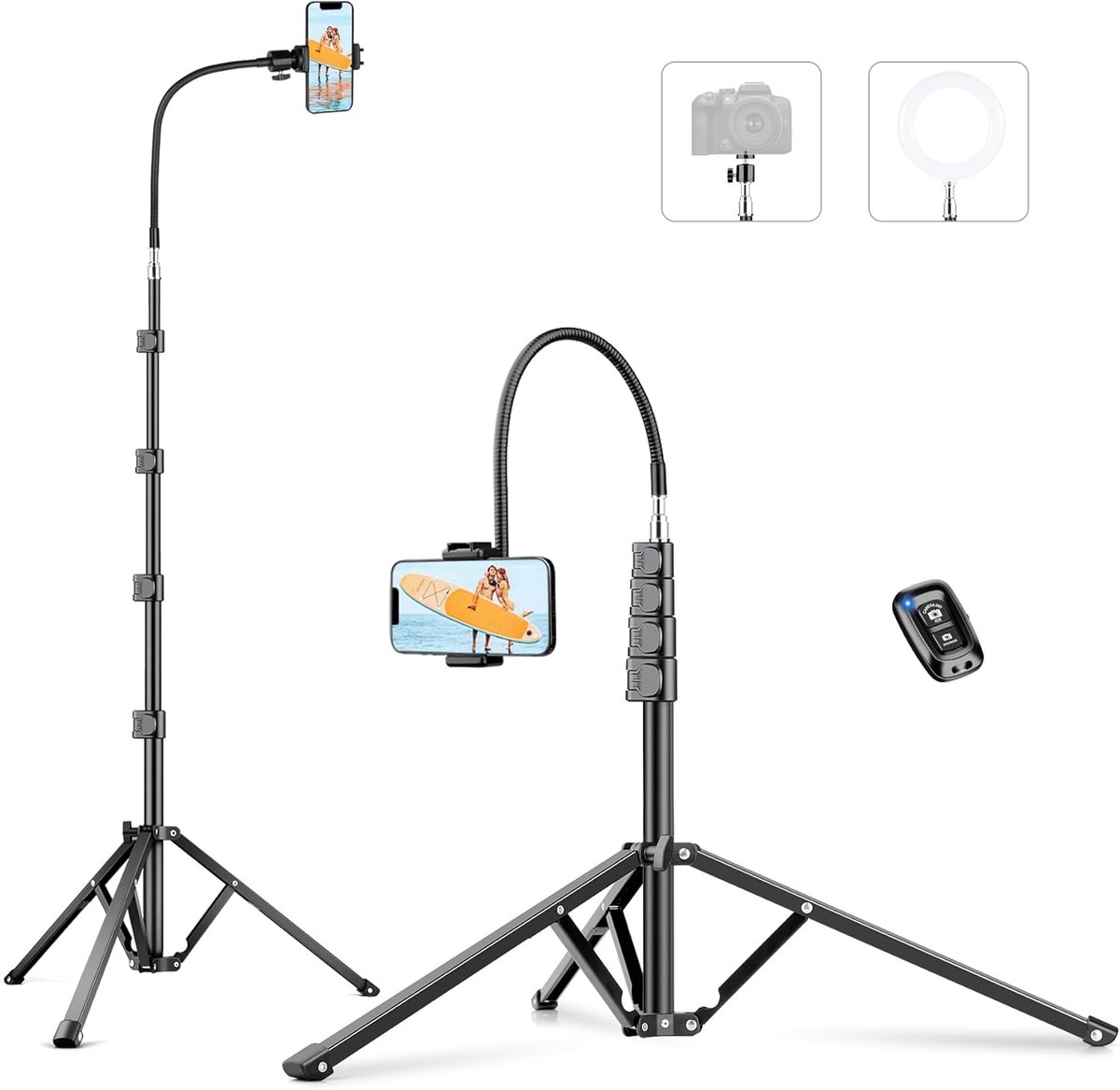 Hoogwaardige 224cm Telefoonstatief met Zwanenhals en Afstandsbediening voor Fotografie en Video