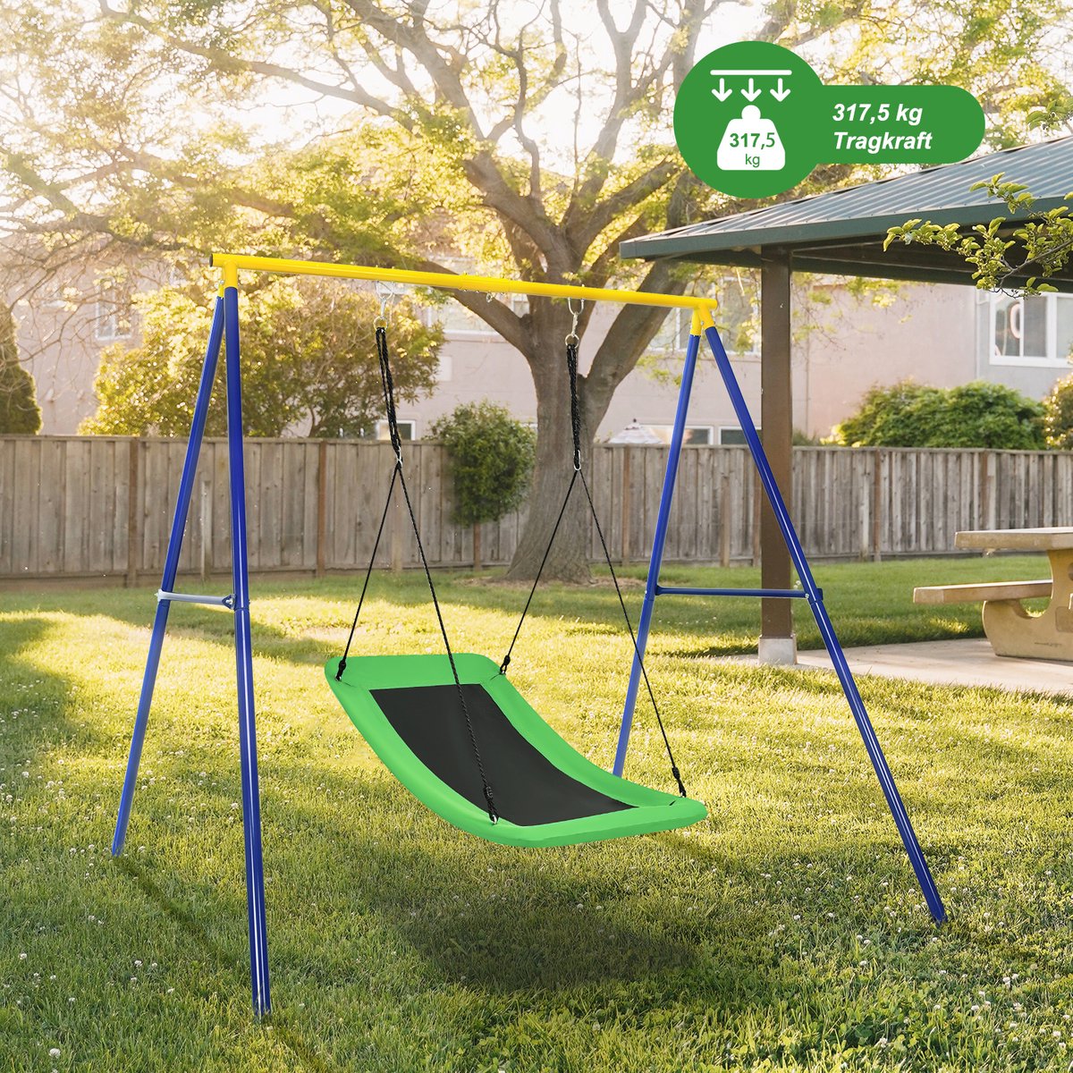 COSTWAY Nestschommel, vierkant, tot 150 kg belastbaar, 150 x 80 cm, boomschommel met 100-180 cm verstelbaar touw, kinderschommel, outdoor tuinschommel voor kinderen en volwassenen (kleurrijk