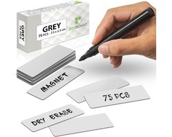 75 Magneten Balk 7,5 cm - Grijs - Herschrijfbare Scrum Magneten voor Whiteboard Kanban Planbord