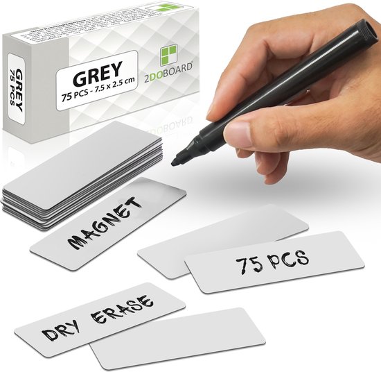 75 Magneten Balk 7,5 cm - Grijs - Herschrijfbare Scrum Magneten voor...